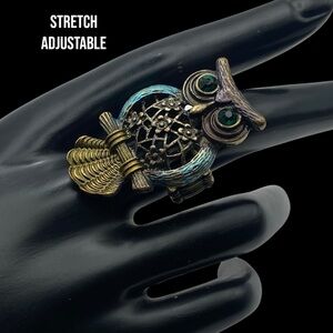 Vintage 90s Copper Owl Ring Patina Adjustable